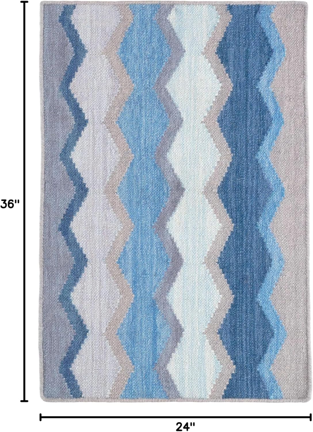 Dash and Albert Safety Net Blue Handwoven Wool Rug, 2 X 3 Feet, Multi Geometric Pattern - Premium Luxury Hotel Quality Soft Breathable Hypoallergenic Machine Washable Easy Care All Season