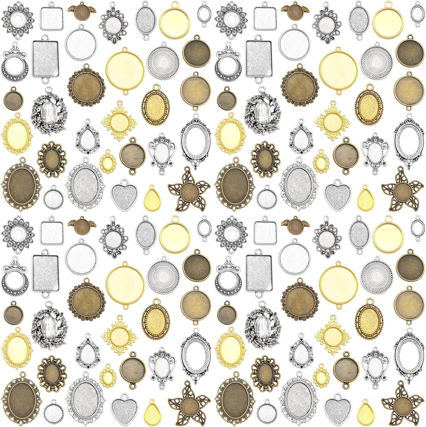 Assorted 60 Pieces Mini Size Blank Bezel Pendant Trays Antique Bronze Silver Golden 0.4-1.6 inches Alloy Cameo Setting for DIY Jewelry Making - Image 4