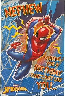 UK Greetings Spider-Man Nephew Birthday Card - Marvel Birthday Card for Nephew - Birthday Card for Him, black|gold|grey|orange|blue, 149mm x 229mm