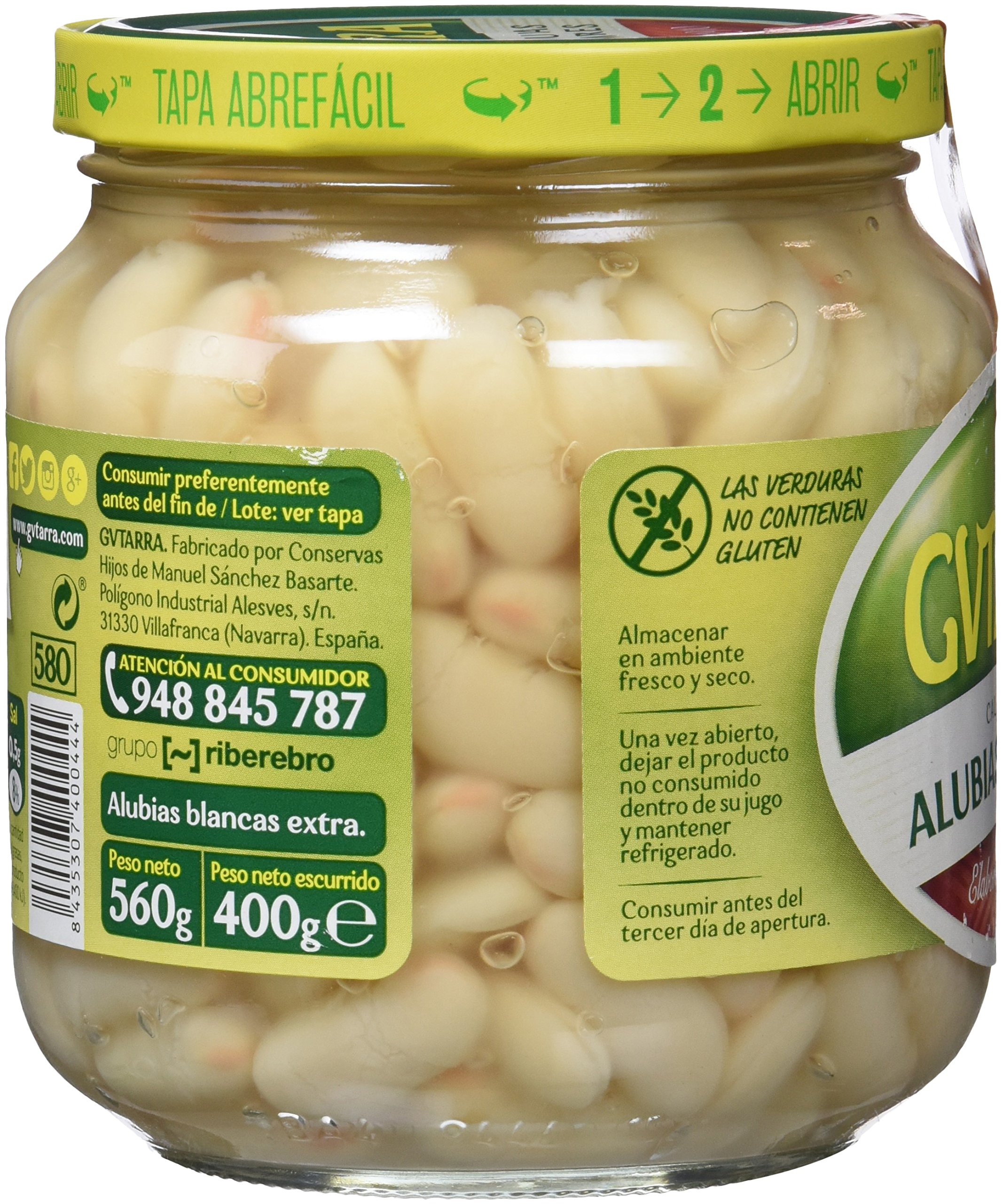 Gvtarra Alubia Blanca Cocida Legumbre - Paquete de 6 x 400 gr - Total: 2400 gr