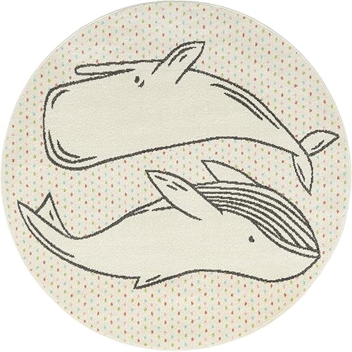 Miniatura 3 de Unique Loom Whimsy Kids Collection - Alfombra de área con diseño de ballenas (redonda, 5 pies 3 pulgadas x 5 pies 3 pulgadas, grisnegro)
