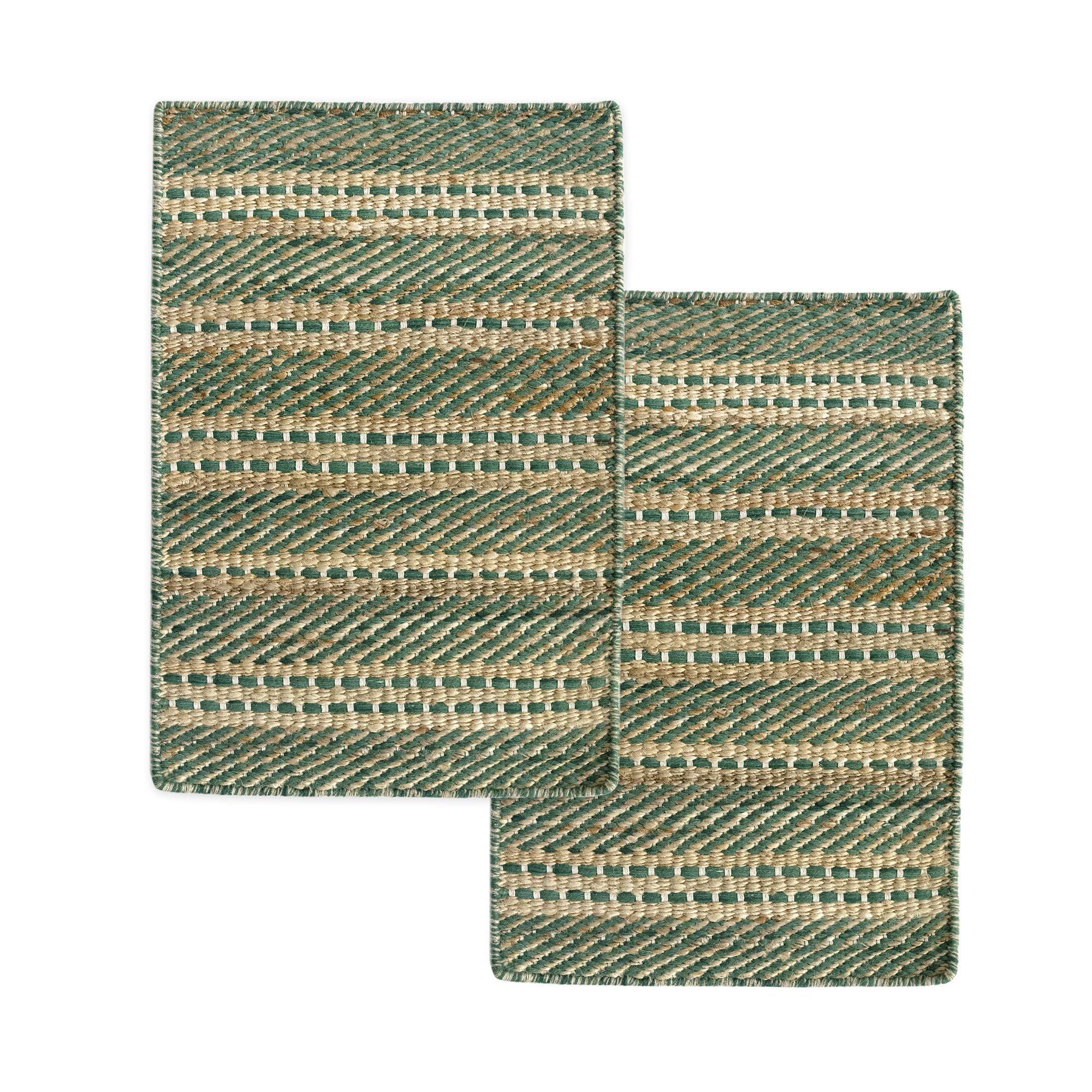 HAMID - Packen 2 Teppiche Woll- und Jute-Teppich Olivia, Handgewebter Woll-Jute-Teppich für Wohnzimmer, Schlafzimmer, Natürliches Grün, (40 x 60 cm)