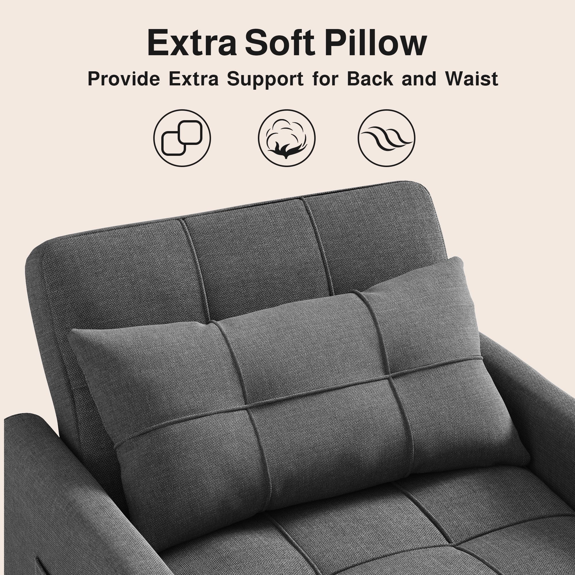 Ahomly Convertible Sofa Chair Bed, 3-in-1 Linen Pull Out Chair, Dark Gray — product photo