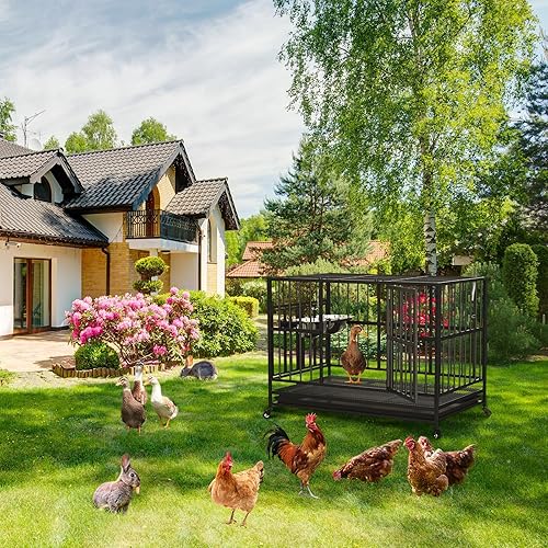 Miniatura 6 de LOVMOR Jaula para perros resistente de 43 pulgadas con varilla de elevación de aire, ruedas de 360 y 2 cuencos ajustables, jaula para perros extra