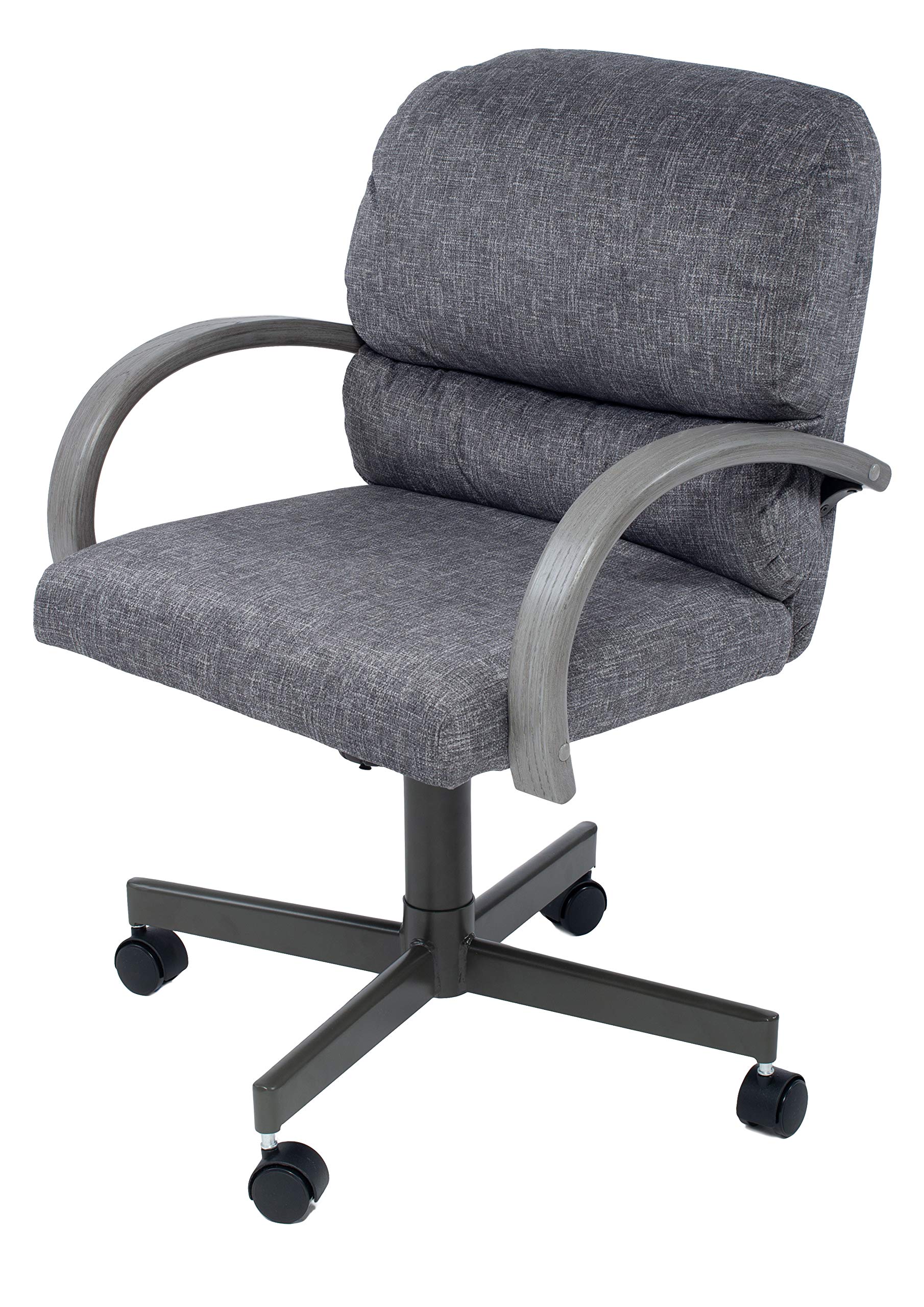 Casual Rolling Caster Dining Chair with Oak Arms and Harvest Chenile Fabric Seat