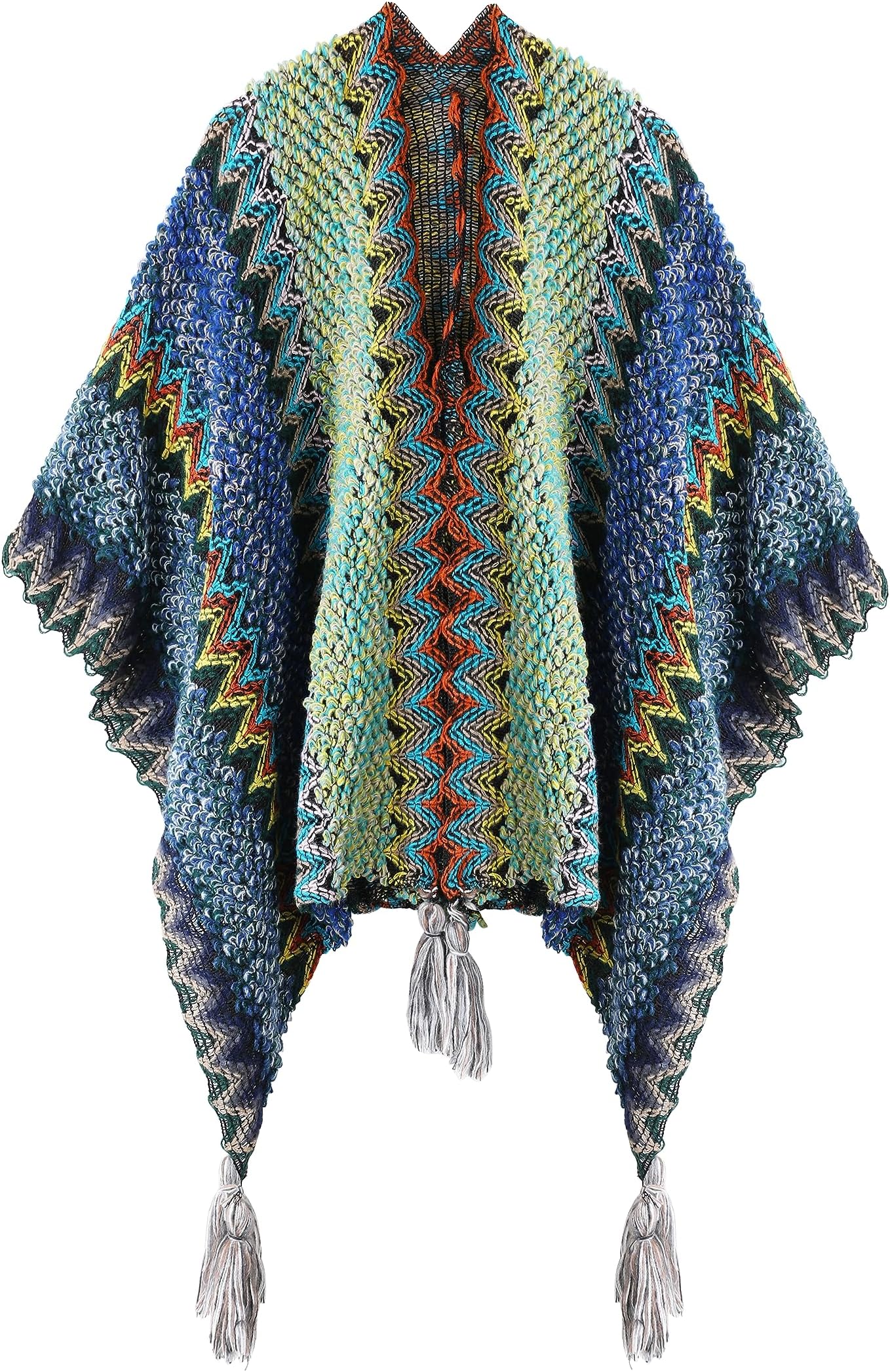 Knit Shawl Wrap Poncho Cape for Women, Ladies Knitted Cardigan Kimono with Fringe for Fall Winter