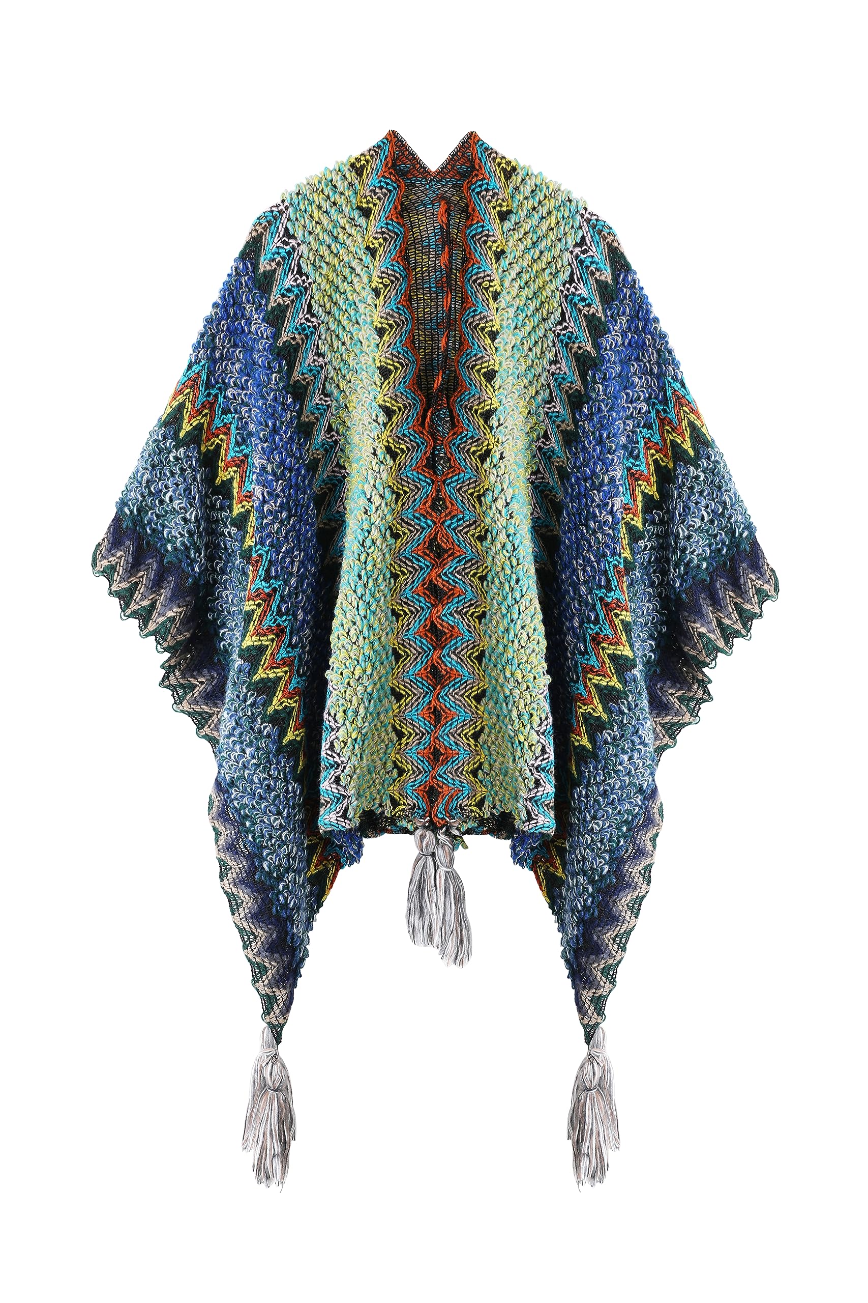 Knit Shawl Wrap Poncho Cape for Women, Ladies Knitted Cardigan Kimono with Fringe for Fall Winter