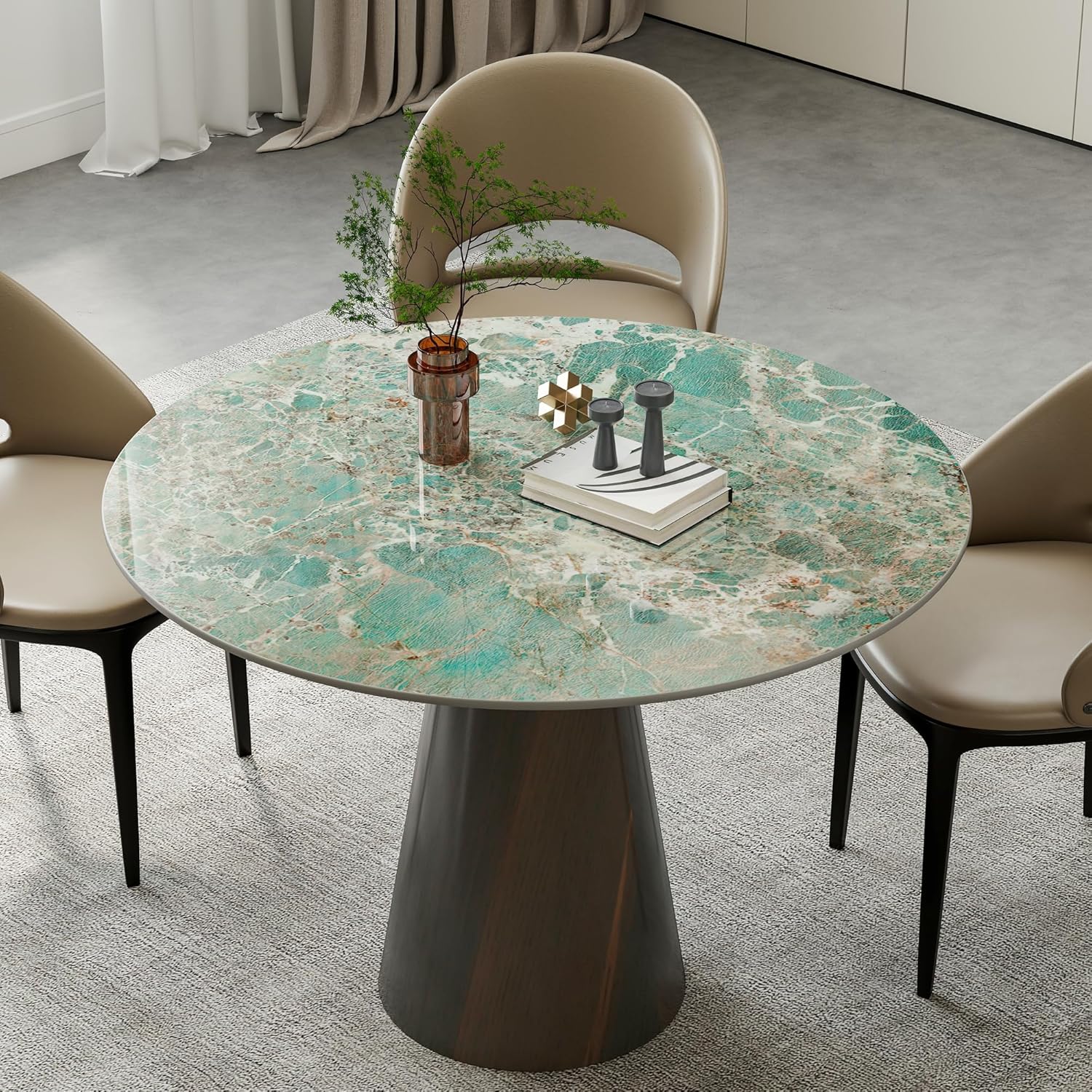 ZL ZELing Round Sintered Stone Table Top 35",Replacement Table Top for Indoor & Outdoor - Heat/Scratch Resistant Waterproof Ceramic DIY Desktop, Patio/Balcony/Bistro/Café & Dining Room (Green)