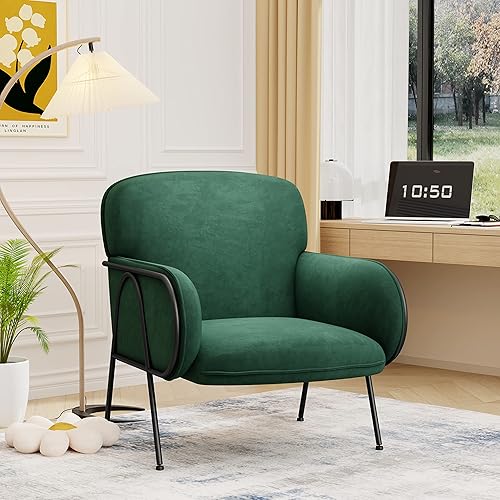 Miniatura 7 de Juego de 2 sillas decorativas de terciopelo, sillón moderno con patas de metal, silla de lectura tapizada, cómoda silla de descanso para sala de