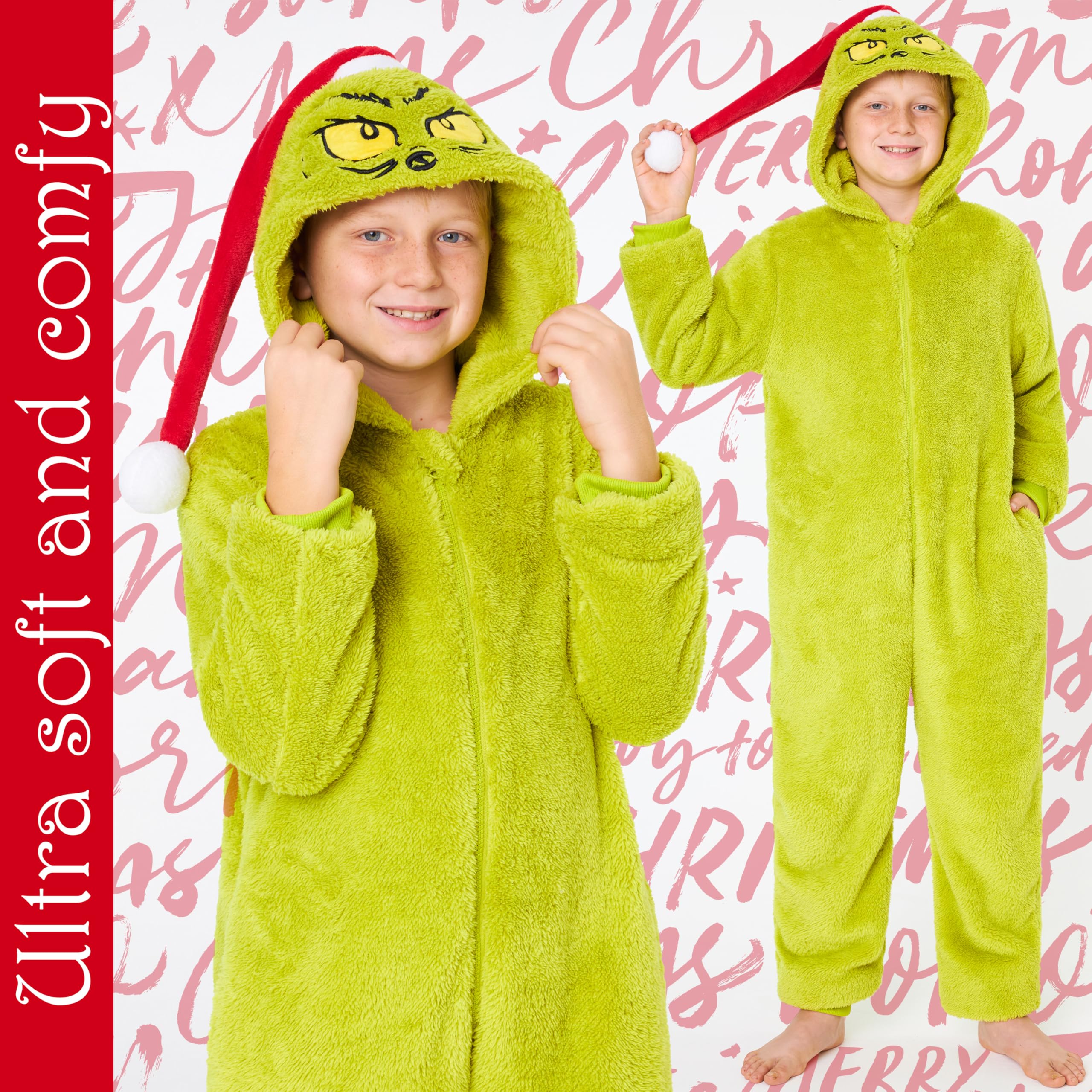 The Grinch Pijama Entero Familias, Pijamas Navidad Familia a Juego de Forro Polar Adulto Infantil Adolescente, Regalo Navidad