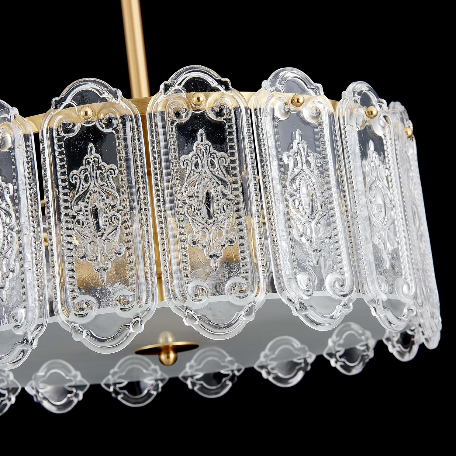 4-Lights Luxury Glass Chandelier, Mid-Century Modern Style for Dining Room, Living Room, Bedroom, D16.5'' × H10.6'', Adjustable Height (10.6"~51.4"), Gold Finish Frame & Figured Glass Shade