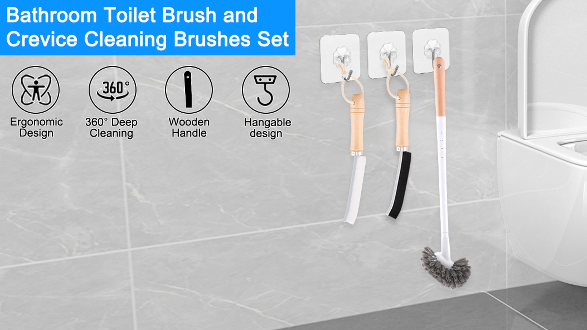 4-in-1 Toilet Brush & Plunger Set With Holder - Wall Mounted Bathroom Cleaning Caddy (Gray) - View #10