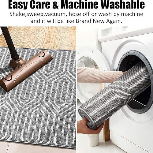 Vista 6 de Tapete para interiores de 32 x 48 pulgadas, tapete absorbente para puerta delantera y trasera, parte trasera de goma, antideslizante, atrapador