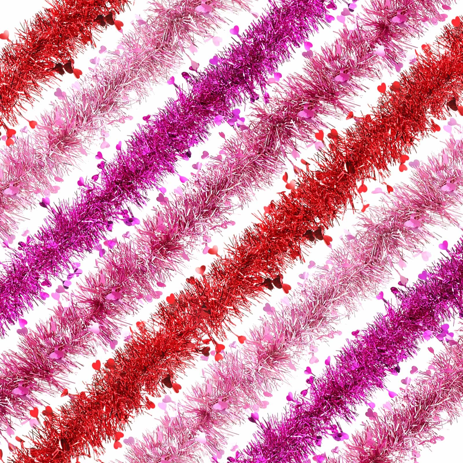 Lametta-Girlande, 24 m, 12 Stück, Herz-Valentinstag, Lametta-Girlande, rot, rosa, metallisch, Lametta, glänzend, Valentinstag, Baum, hängende Girlande, Dekoration für Hochzeit, Verlobung, Jahrestag