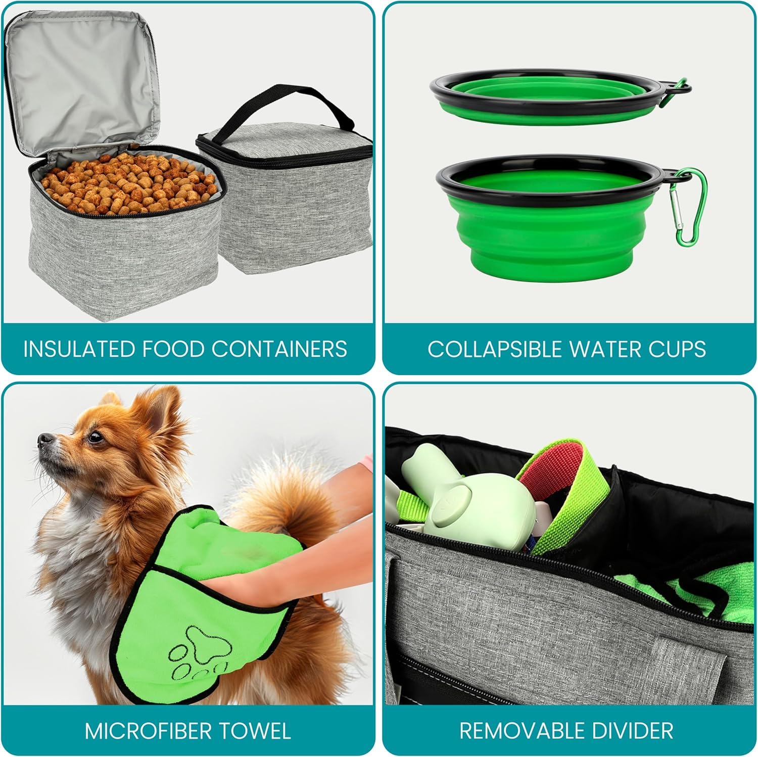 BELLE VOUS Dog Travel Bag with Collapsible Food Bowls - Portable Tote Organiser with Multifunction Pockets - Pet Food Container Weekend Travel Bag Set 5 91lNFzt30fL. AC SL1500