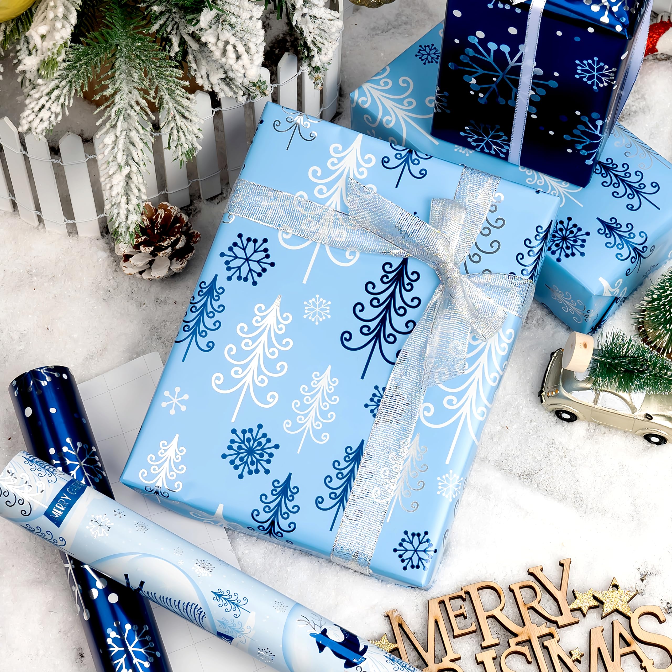 Papel Regalo Navidad Kraft Con Diseño De Copos De Nieve - Rollo De 15 M X 43 Cm Con 2 Cuerdas De Yute - Ideal Para Navidad