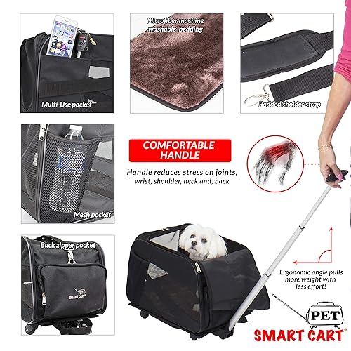 Miniatura 5 de Pet Smart Cart, grande, negro, con ruedas, con ruedas, bolsa de viaje plegable plegable de lados suaves, bolsa de equipaje aprobada por la aerolínea