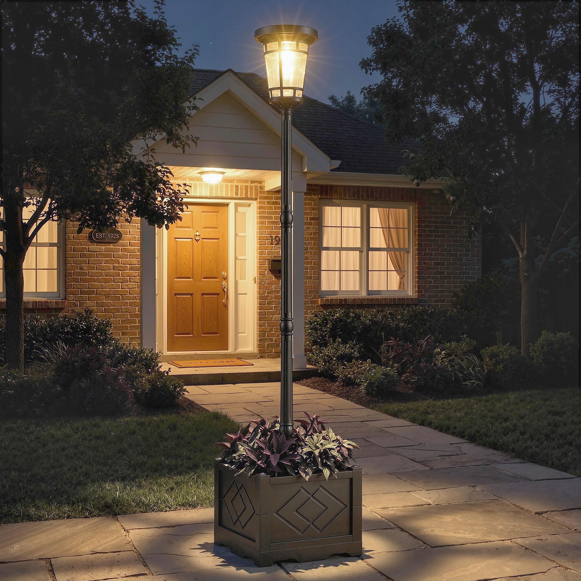 Outsunny Solar Laterne Stehleuchte mit Blumentopf 195cm IP44 2 Helligkeitsstufen Lichtsensor