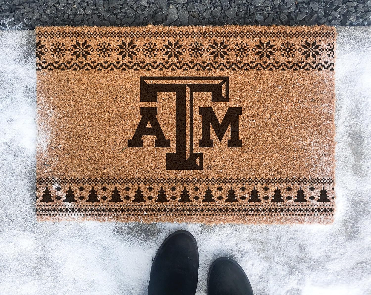 KH Sports Fan Texas A&M Aggies Holiday Coir Doormat, 18x30 Inches, Aggies Outdoor Rug; Display Some Holiday Cheer with This Unique Texas A&M Aggies Doormat