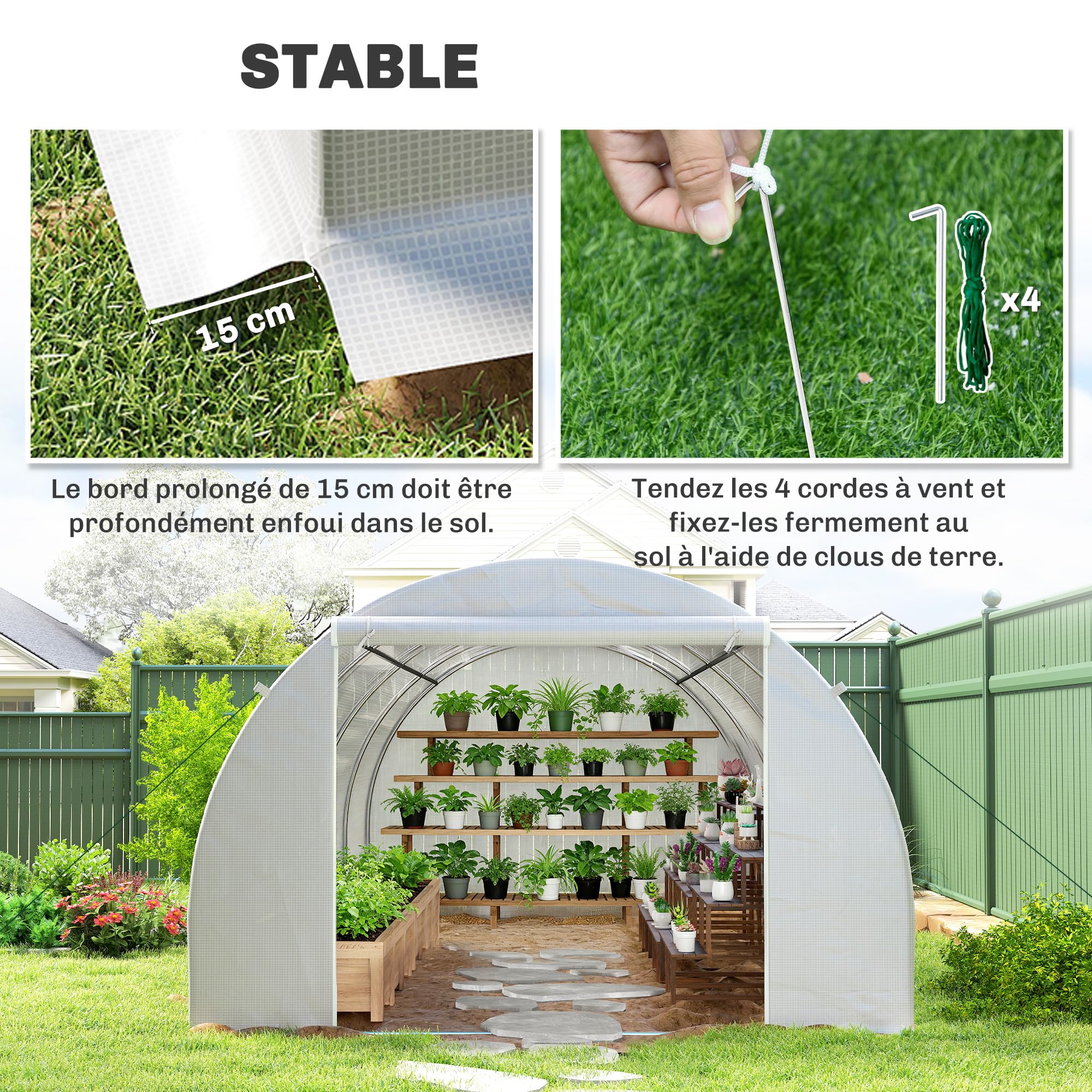 Outsunny Serre de Jardin Tunnel 18m² 6L x 3l x 2H m Blanc