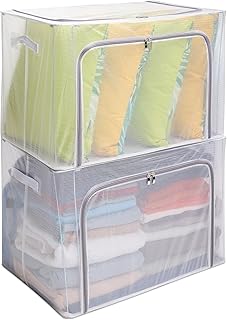 Sponsored You’re seeing this ad based on the product’s relevance to your search query.Learn more about this advertisement FALINGO Foldable Storage Boxes, Folding Boxes, Storage Bags, Pack of 2, Sturdy Metal Frame, Stackable Zips, Side Carry Handles, Transparent, 100 Litres (60 L x 42 W x 40 H)