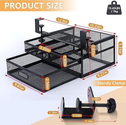 Miniatura 6 de ROLIZOE Abrazadera deslizante para cajón debajo del escritorio, organizador de escritorio oculto con 2 cajones deslizables para cajón de escritorio