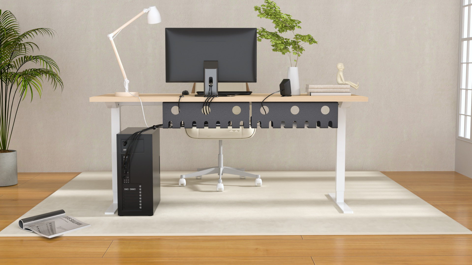 Yichuhaoxi 2 Pack Metal Under Desk Cable Management Tray U-Channel Cord Organizer Box with Accessories Black 15.75 in. A428PH527F052 - The Home Depot