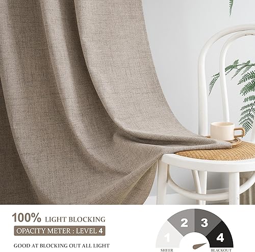 Miniatura 5 de Cortinas 100% opacas de 90 pulgadas de largo, cortinas y cortinas con aislamiento térmico de lino para dormitoriosala de estar, bolsillo para