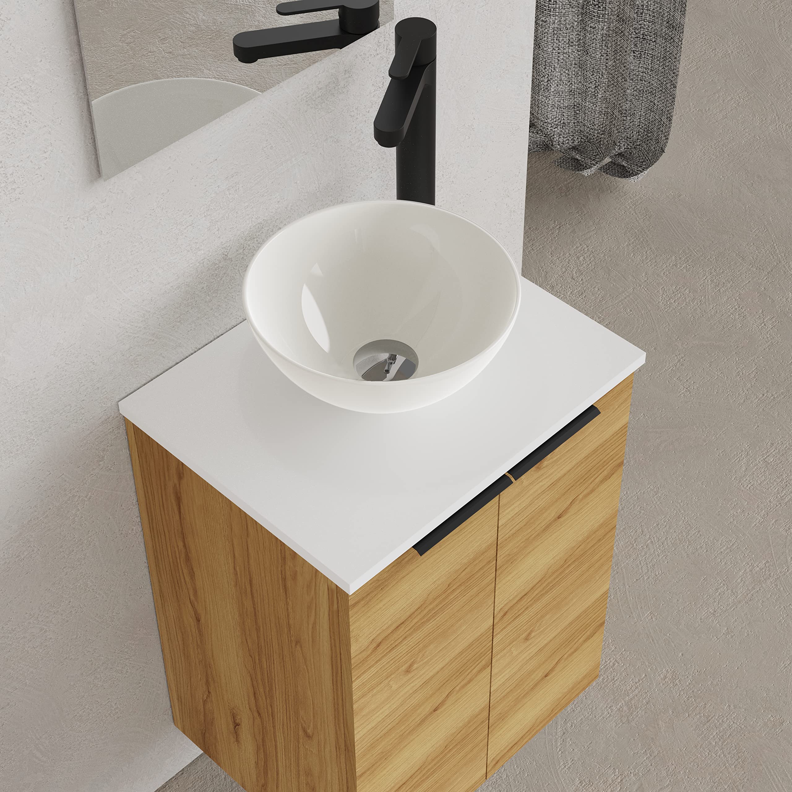 Baikal Conjunto De Mueble De Baño 45cm. Incluye Mueble con Lavabo. Melamina 16mm. Mueble MONTADO. Encimera + Lavabo. Sin Espejo 2 Puertas Teka