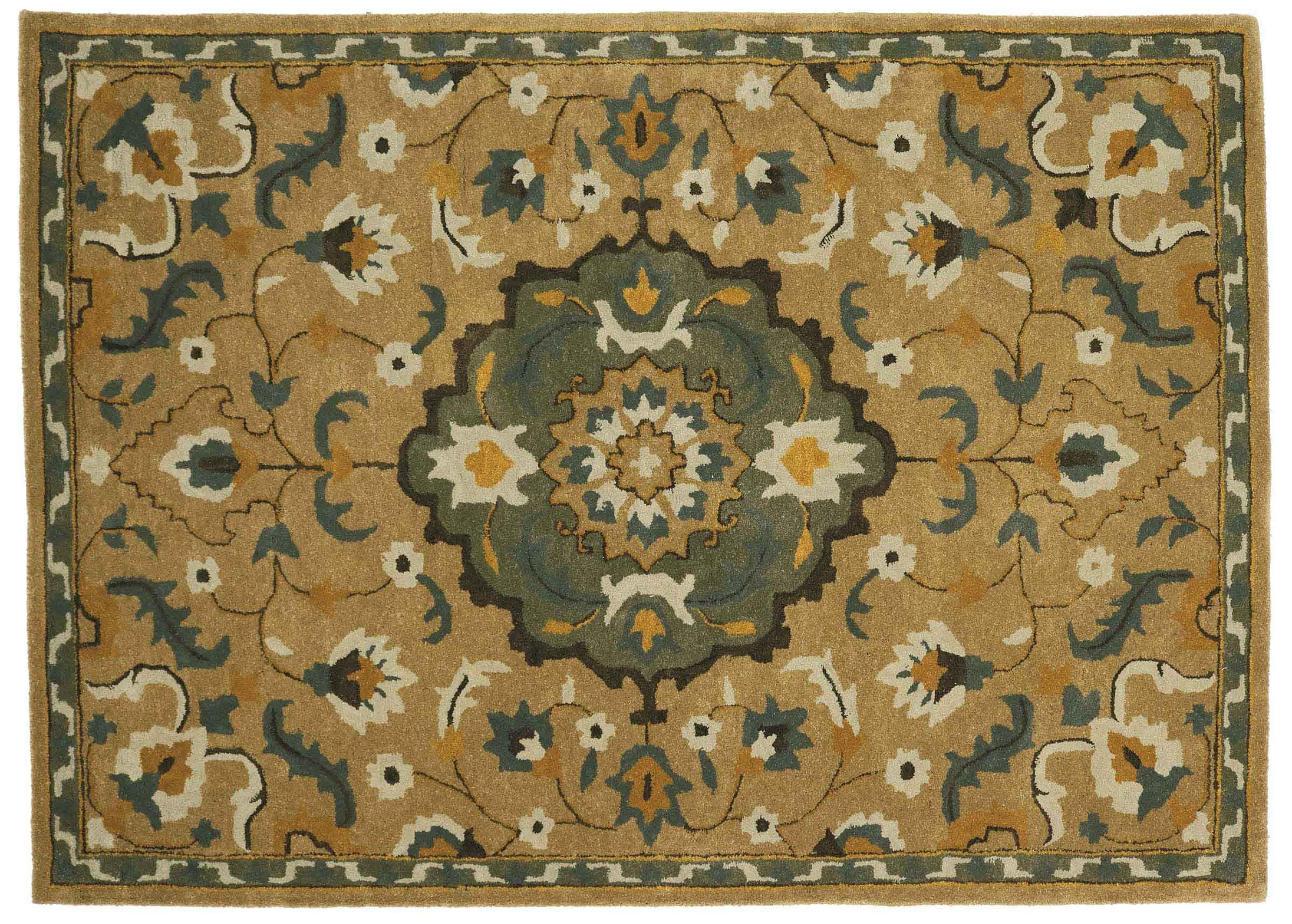 Tapis de sol en laine fait main 160 x 230 cm beige médaillon d'exception 229