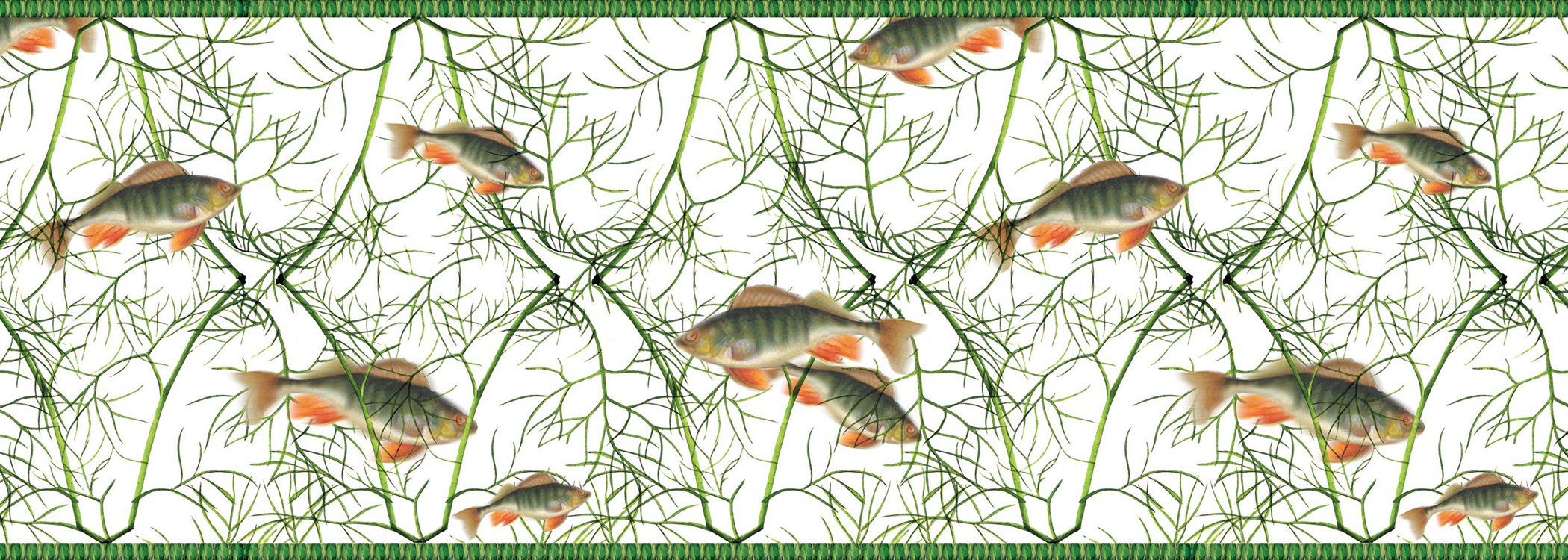 3er Set GMM Tapeten Design Klassiker - Tapetenborte, Bordüre, Tapetenborte mit Fisch an Dill, 3x5m, ideal zum Einzug, Umzug, Renovierung um Zimmer, Küche, Gänge, WC aufzupeppen