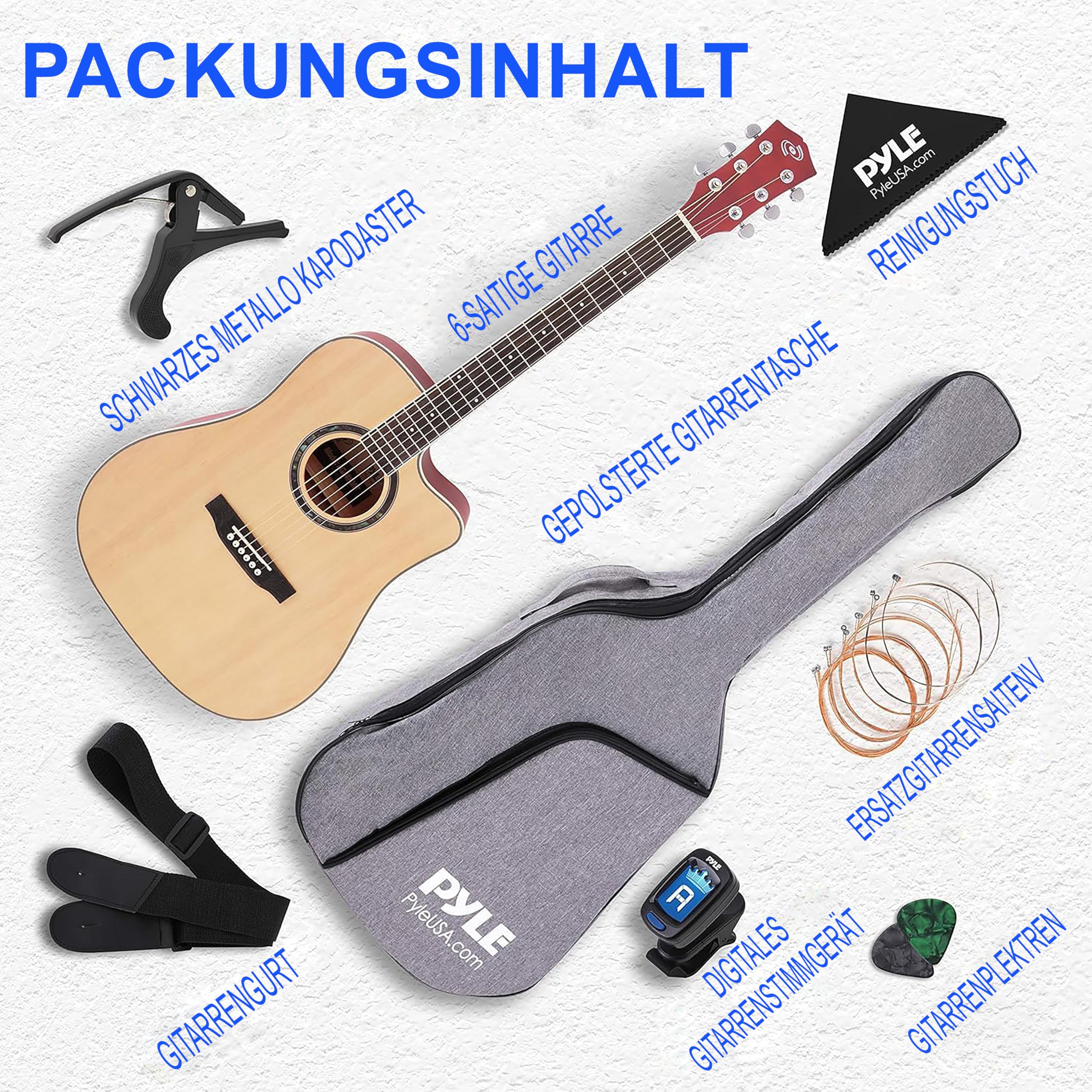 Pyle Cutaway-Akustikgitarre, Rechtshändig, 4/4 Größe, Natur