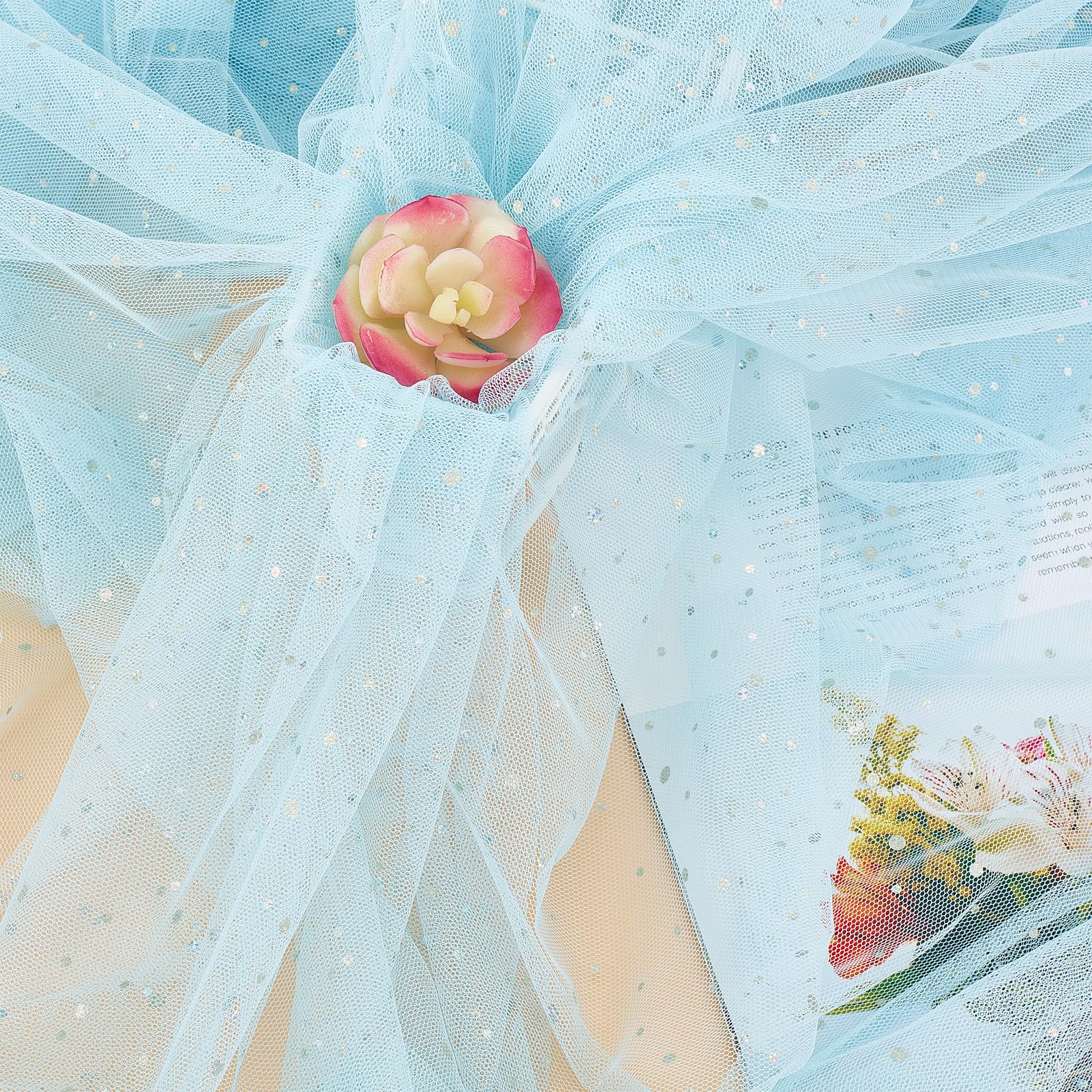 letsinstyle 4 Yards Glitter Tulle Fabric Rolls, 59'' Wide Light Blue Sequin Ribbon - Image 3