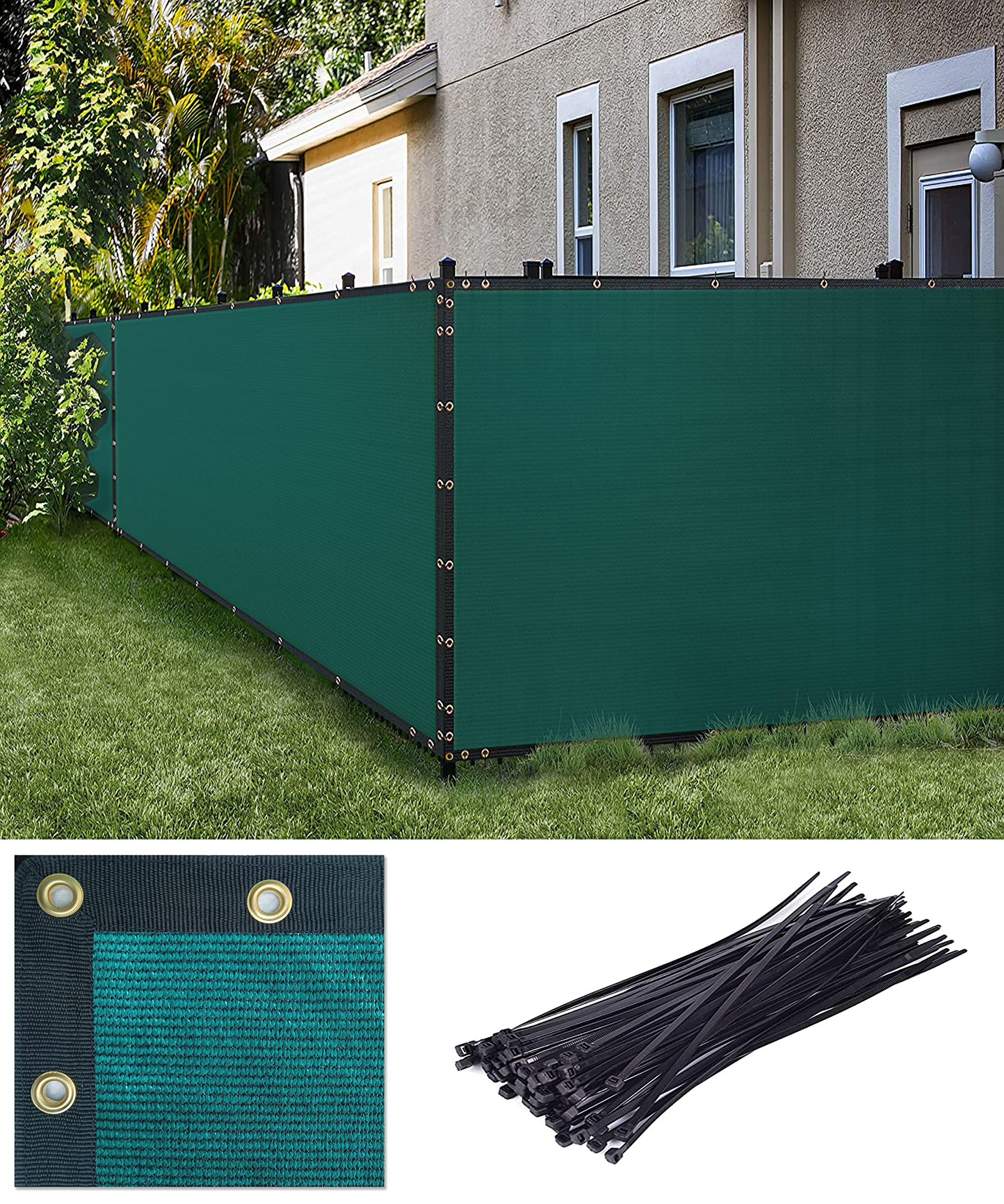 FREDDO-Privacy Screen Fence Heavy Duty Shade Net with Polyester Band, Brass Eyelets & Tie Cords (Olive Green Color, 7 ft 8 in X 50 ft)-image-4