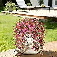 Senjie Artificial Hanging Flowers for Outdoor Spring Decor, 2 pcs UV Resistant Fake Silk Faux Flowers Plants for Outside Porch Patio Balcony Planters