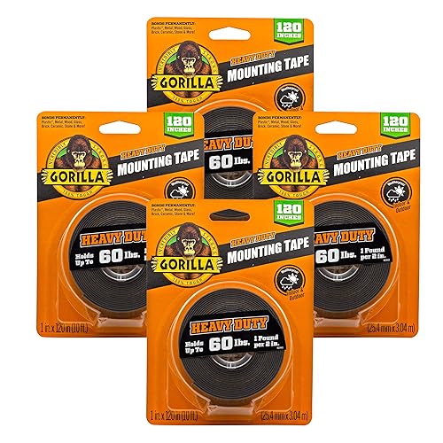 Gorilla Cinta de montaje de doble cara extra larga, 1" x 120", negro, (paquete de 4)