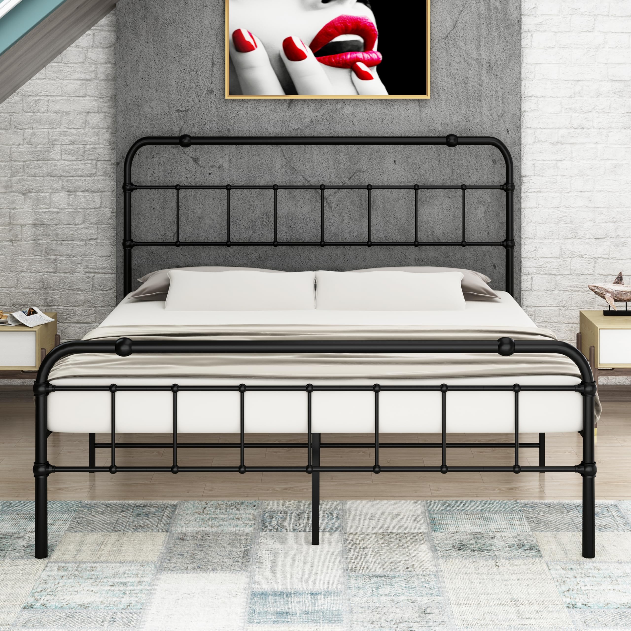 Realhotan King-Size-Bed-Frame and-Headboard - Platform Bed Frame King with 18 inch Storage,Easy Installation,No Box Spring Needed(Black)