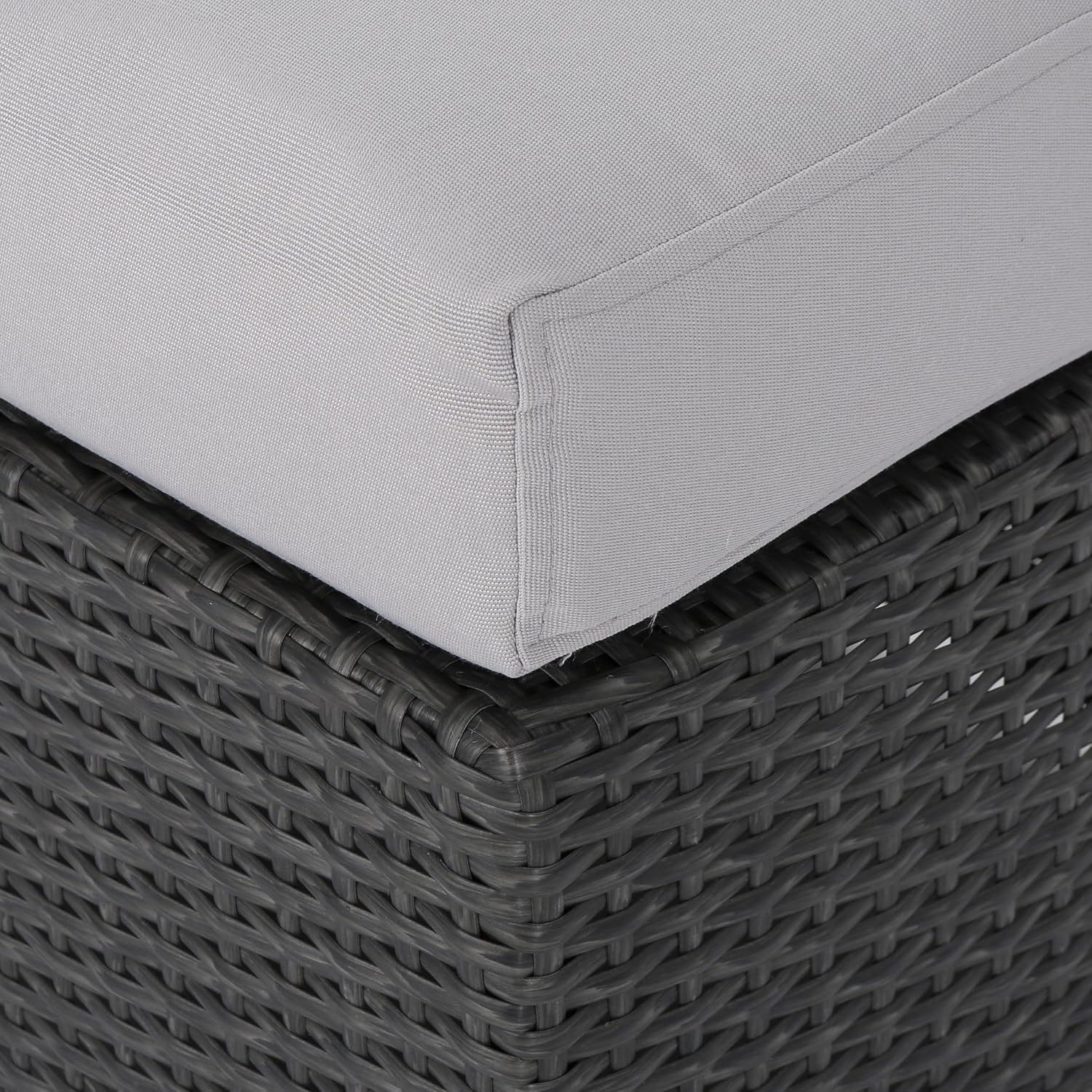 Grey Wicker Outdoor Picnic Bench with Cushioned Seating - Lightweight Patio Furniture for Summer or Winter Enjoyment, Perfect for Backyards and Gardens