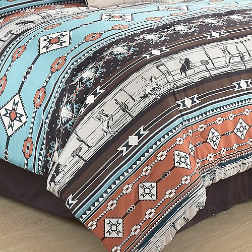 Miniatura 8 de Chezmoi Collection Boone - Juego de edredón de 7 piezas Southwestern Cowboys Rodeo, ropa de cama de microfibra lavada con estampado de arcilla
