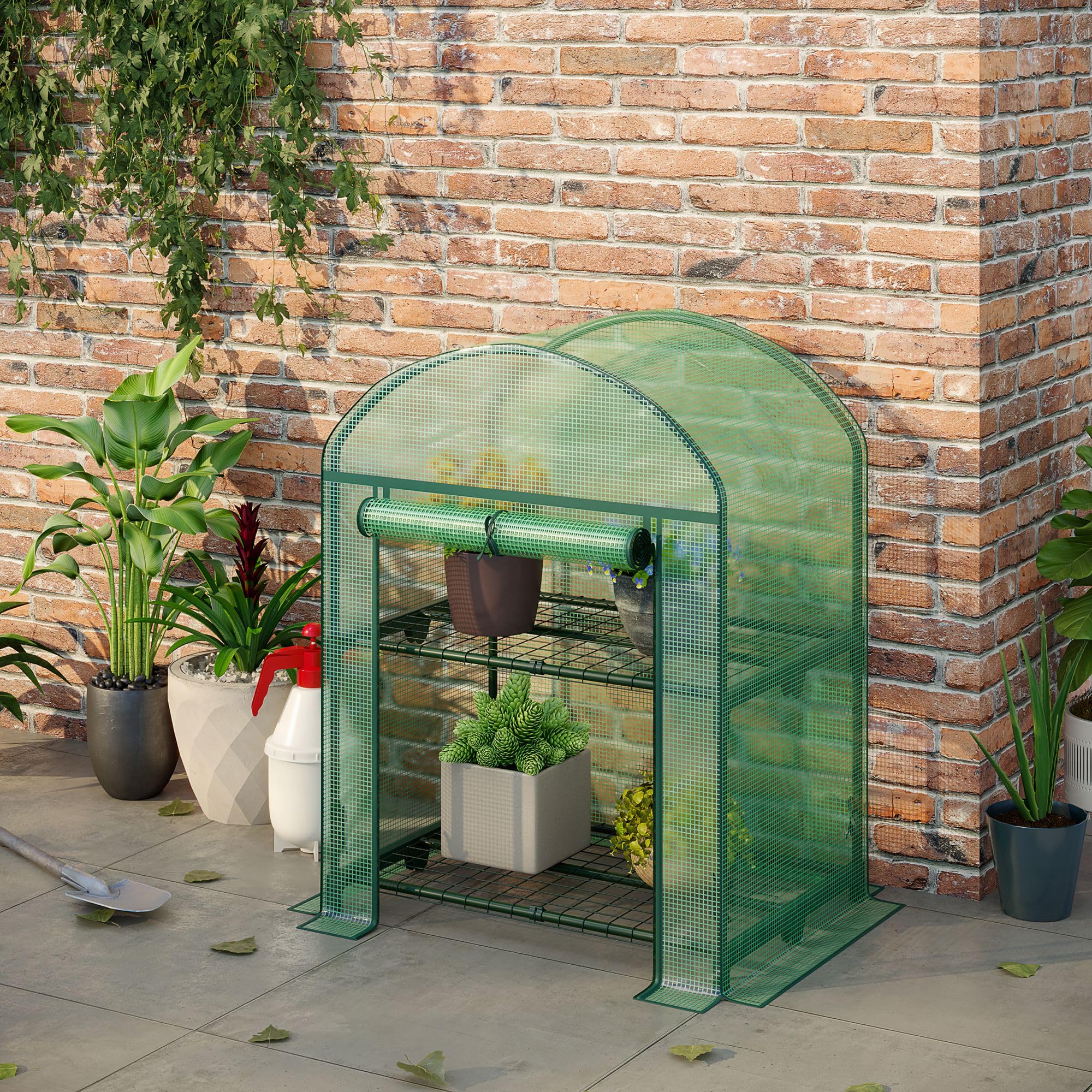 Outsunny Mini Serre Jardin 2 étagères métalliques 69x49x91cm Vert