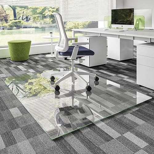 Miniatura 49 de Tapete para silla para alfombra, tapete de vidrio templado mejorado de 36 x 55 pulgadas para silla de oficina, protector de tapete con bordes