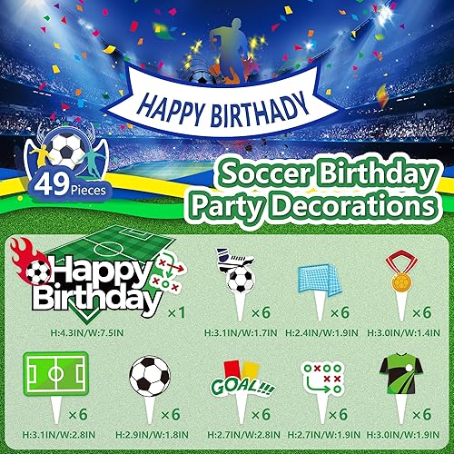 Miniatura 3 de Decoración para tartas de fútbol, 49 piezas, decoración de pastel de fútbol para niños, fanáticos del fútbol, suministros de fiesta deportiva,