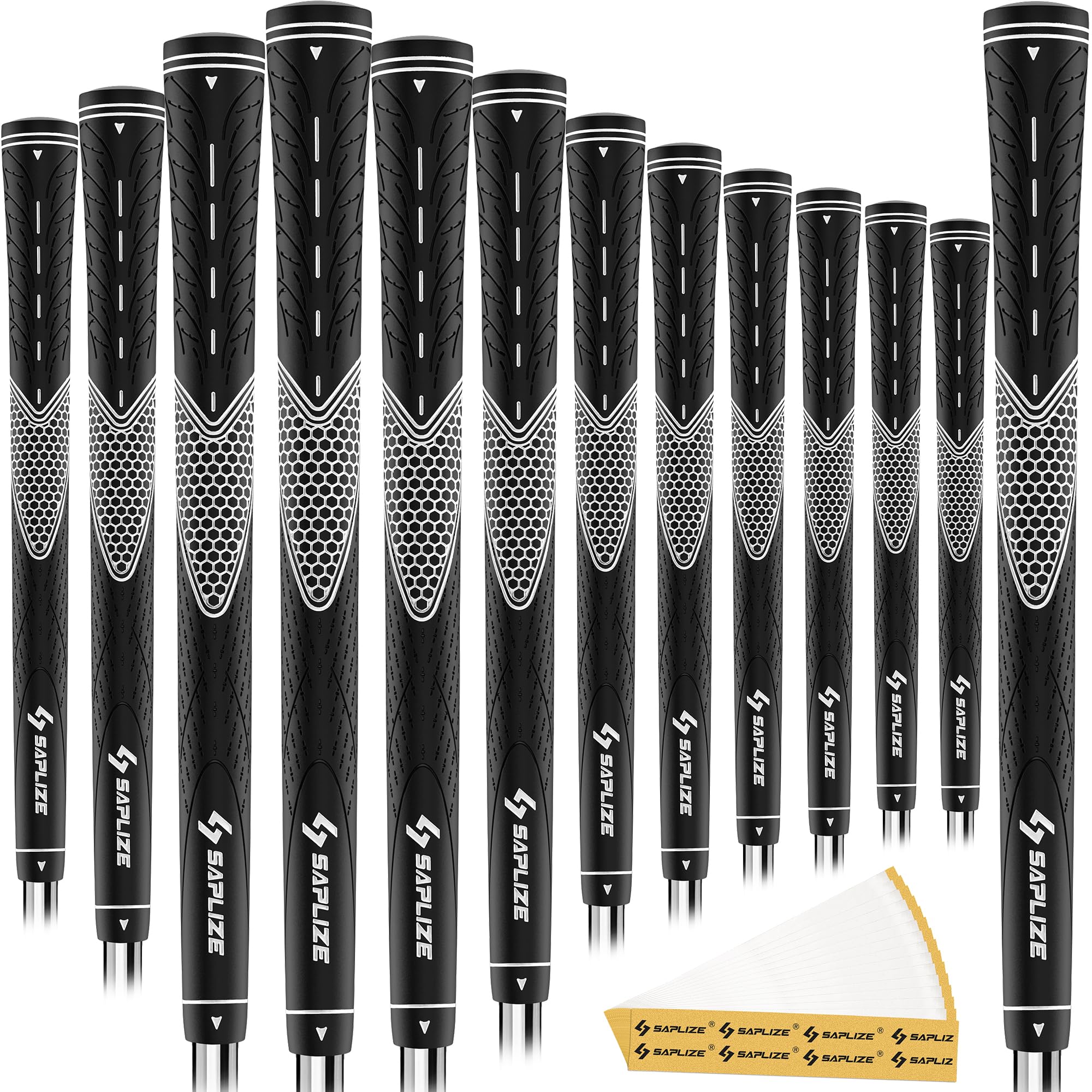 SAPLIZE Juego de 13 empuñaduras de golf, paquete con cintas o kit completo de regripping, jumbo, medio/estándar/inferior, empuñaduras de goma antideslizantes para palos de golf, color blanco, de gran