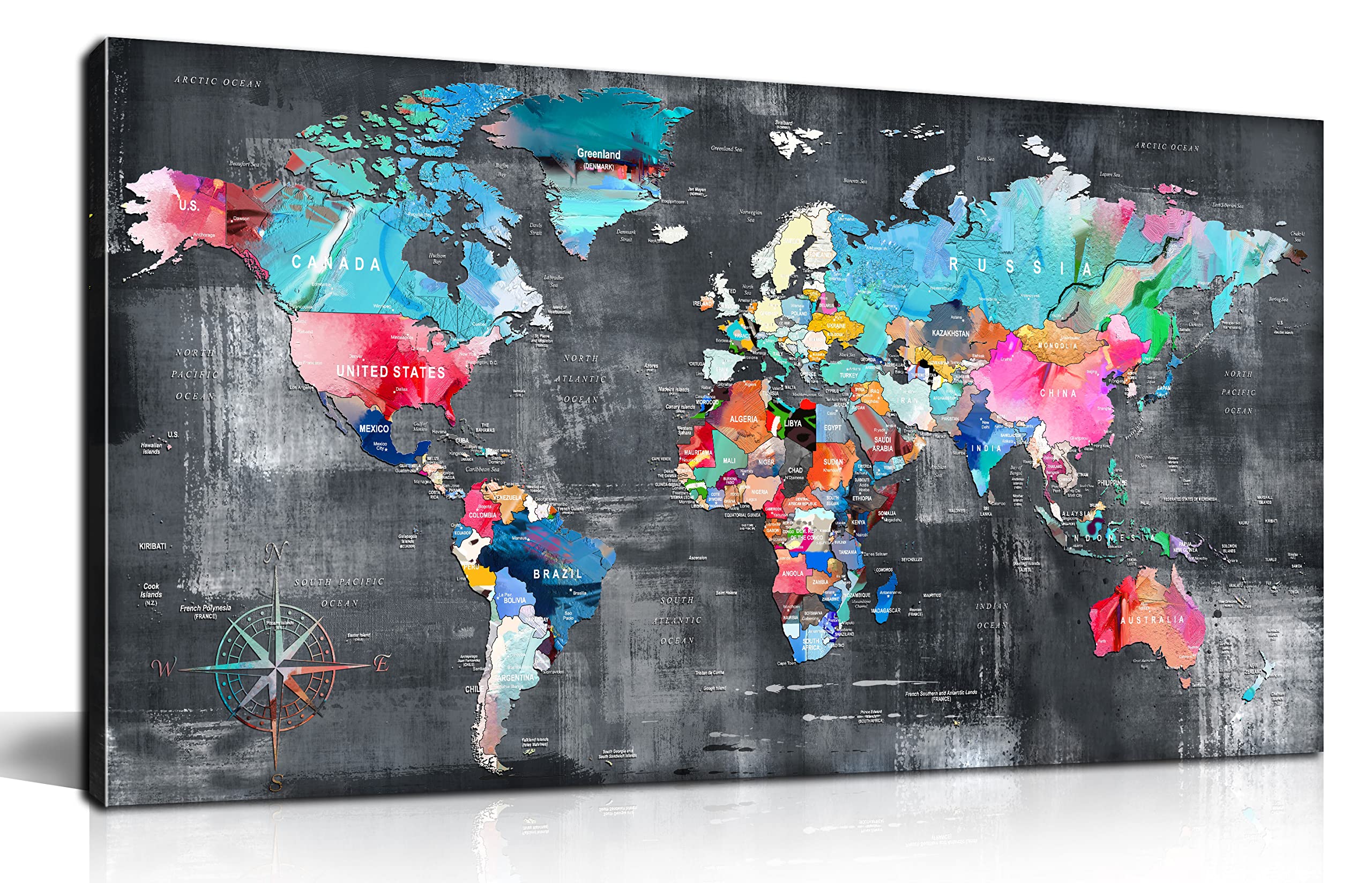 ZHAOSHOP Teal Wall-Art for Living Room - World Map Wall Decor - Large World Map for Wall Ready to Hang Size 59" x 29"…