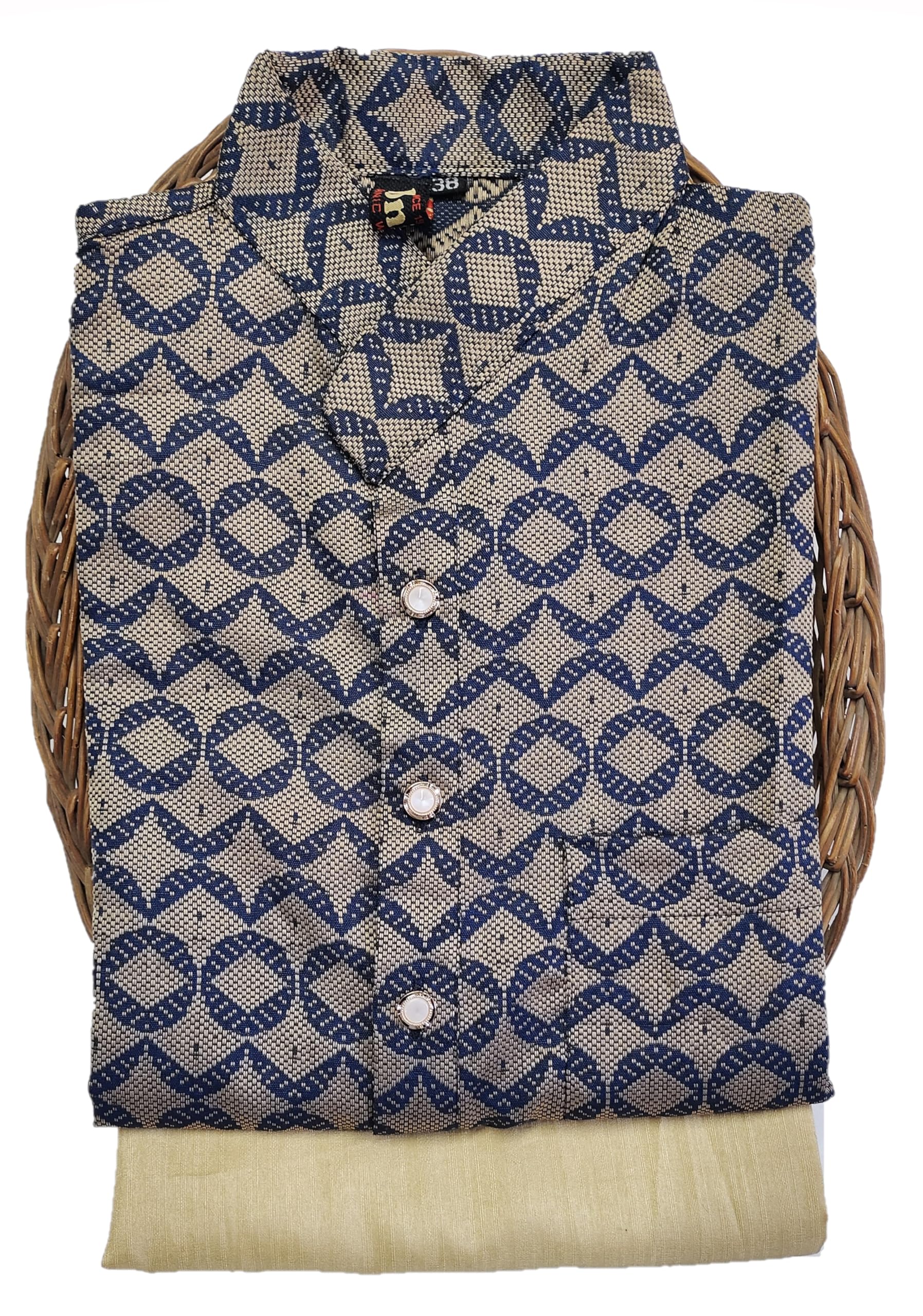 Voniry Men Regular Full Sleeve Silk Cotton Kurta with Golden Pajama Set