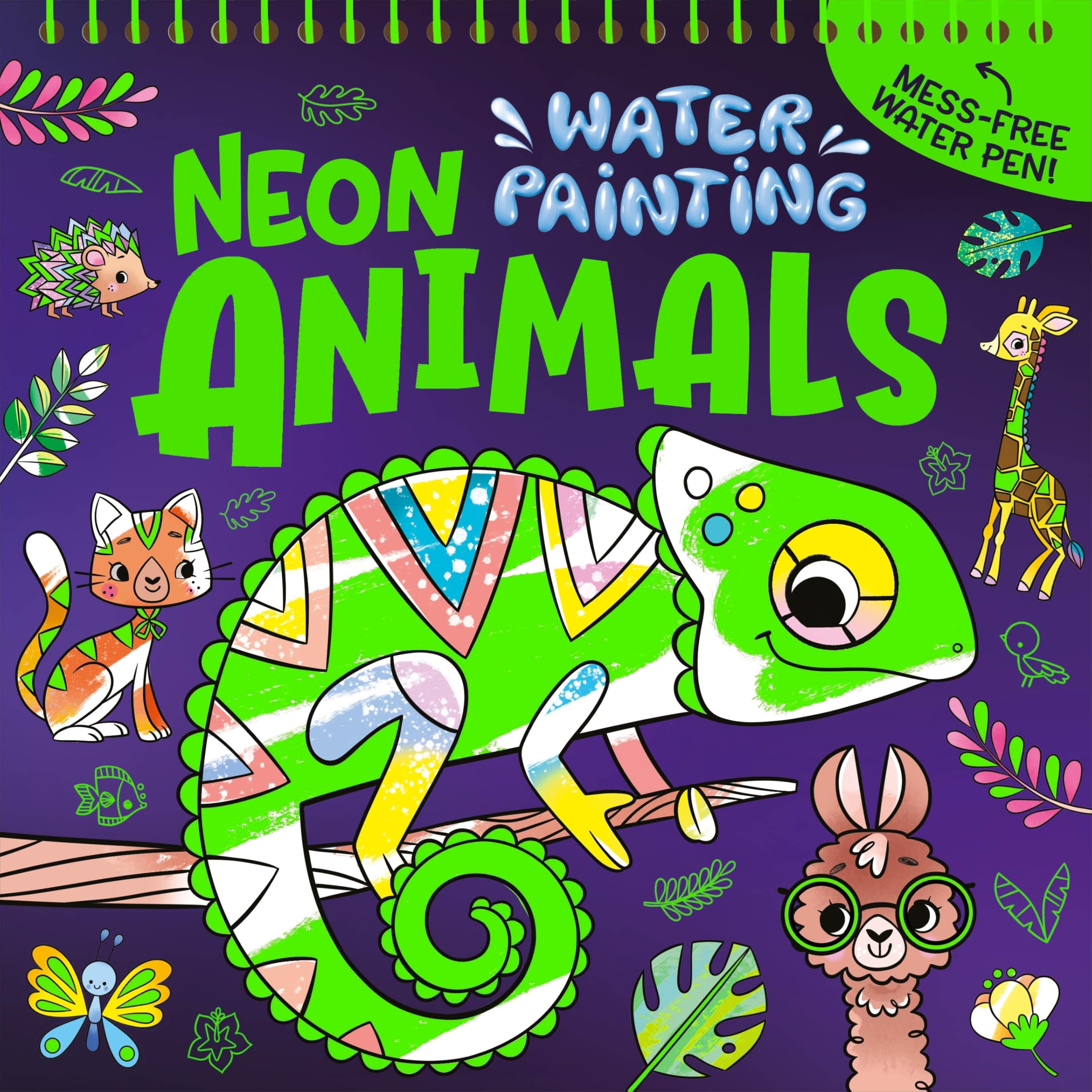 Neon Water Painting Animals (Mess free water painting book and pen)