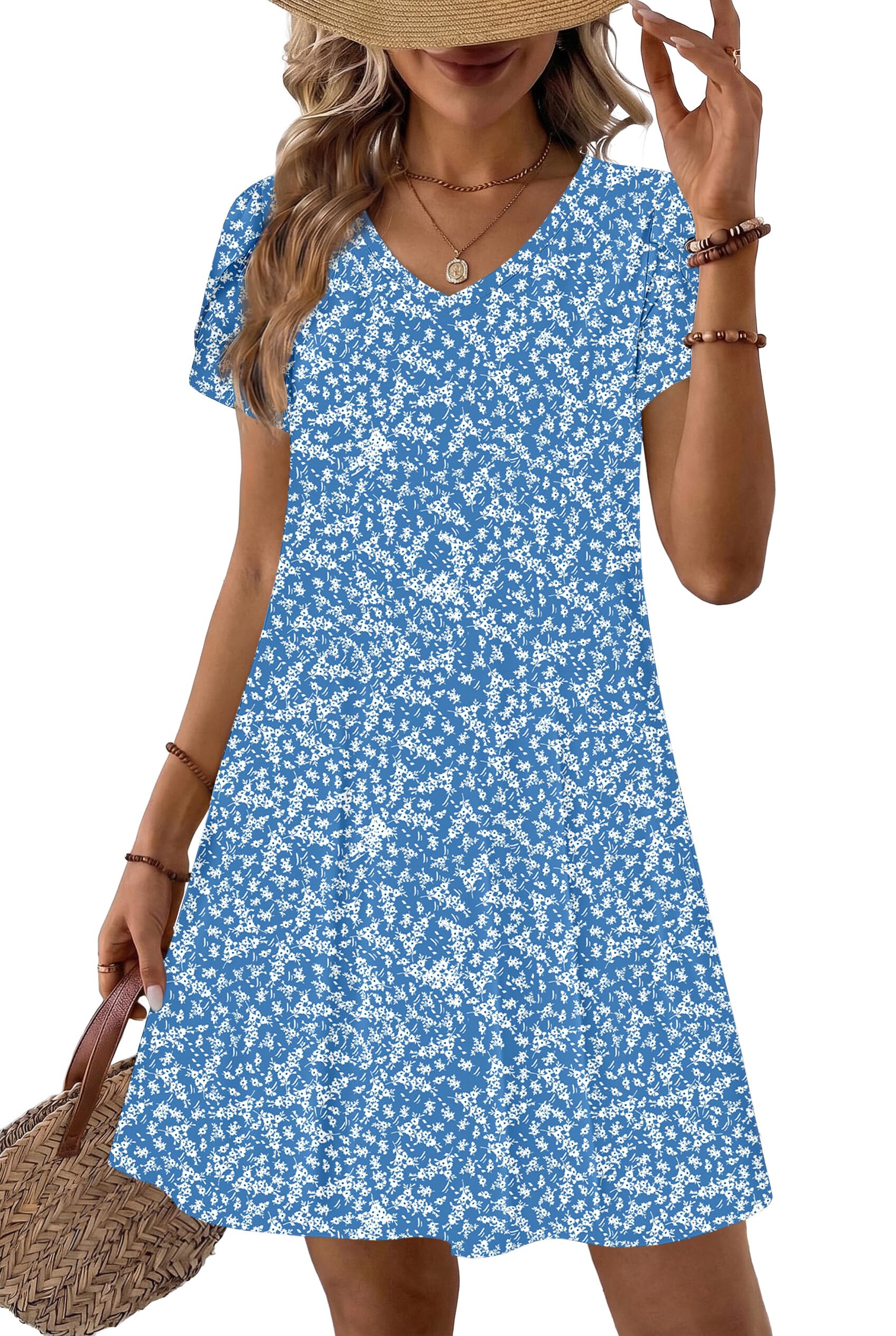 Zeagoo Womens Summer A-Line Dress with Pockets Mini Short Sleeve Dresses Flowy Beach Swing Dress 2026 Vacation Travel