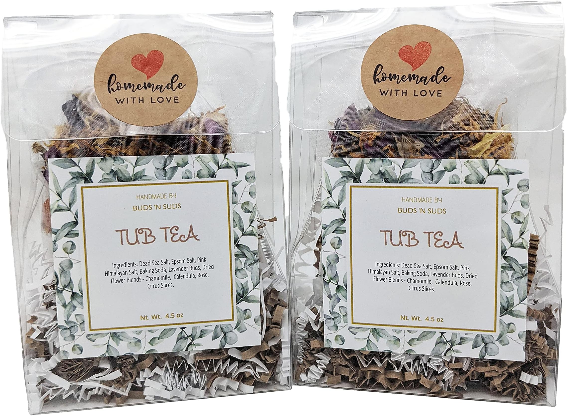 Tub Tea Natural & Organic Floral with Bath Salts- Handmade Herbal Soak for Relaxation & Muscle Relief! Self Soothing Bath Experience! These Tub Tea Herbal Bath Bags Make Great Gifts! (Pack of 2)