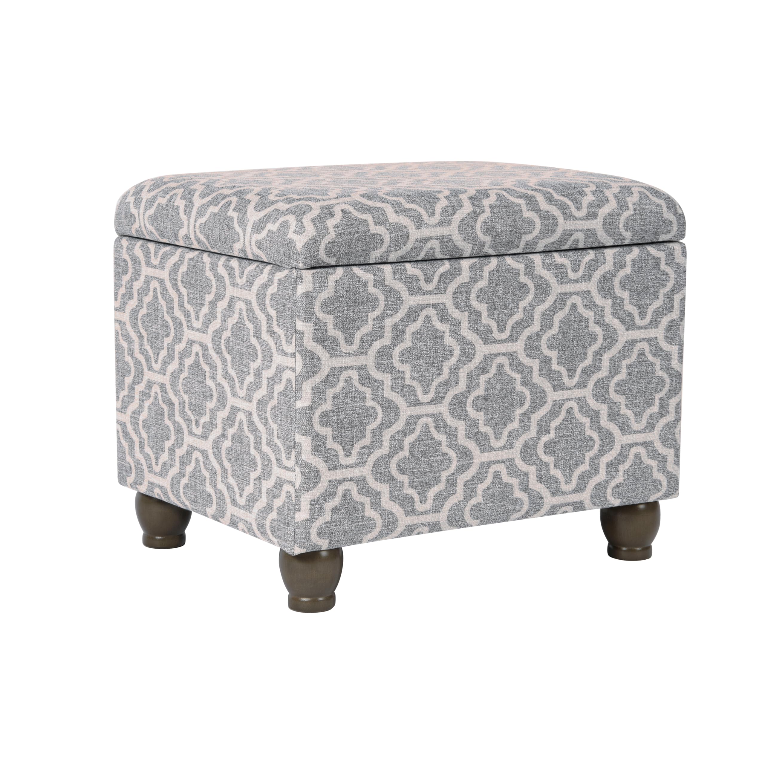 Homepop Home Decor | Upholstered MediumRectangular Storage Ottoman | Hinged Lid Ottoman with Storage for Living Room & Bedroom,Gray Geometric