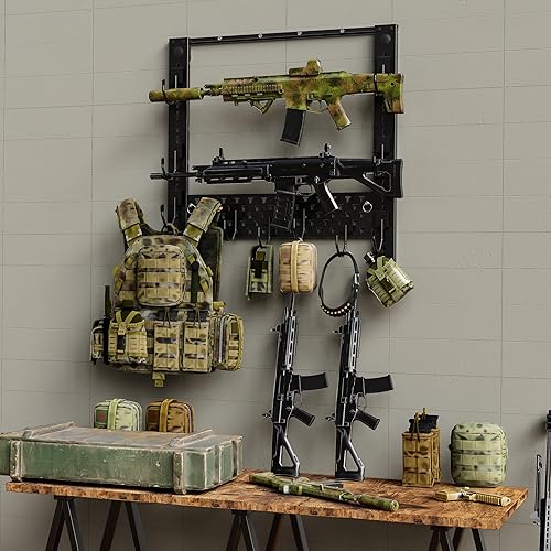 Miniatura 6 de Estantes para armas de pared, estante horizontal de acero resistente para rifle de espada, estante de almacenamiento para cinturón de casco de